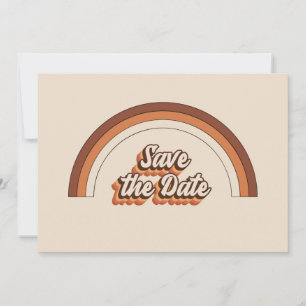 Groovy 70s-Typografie Retro Terracotta Regenboog Save The Date