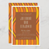 Groovy 70s Wavy Lines Oranje en bruin bruiloft Kaart (Voorkant / Achterkant)