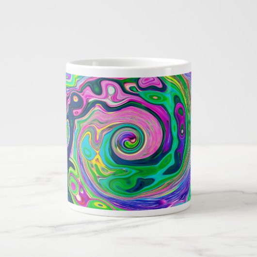 Groovy Abstract Aqua en Navy Lava Swirl Extra Grote Beker (Voorkant)