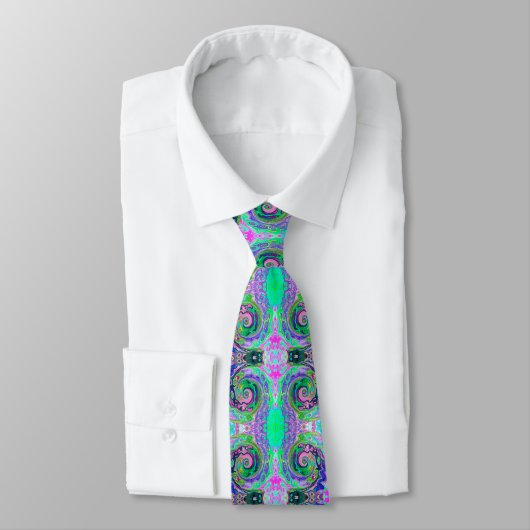 Groovy Abstract Aqua en Navy Lava Swirl Stropdas (Gebonden)