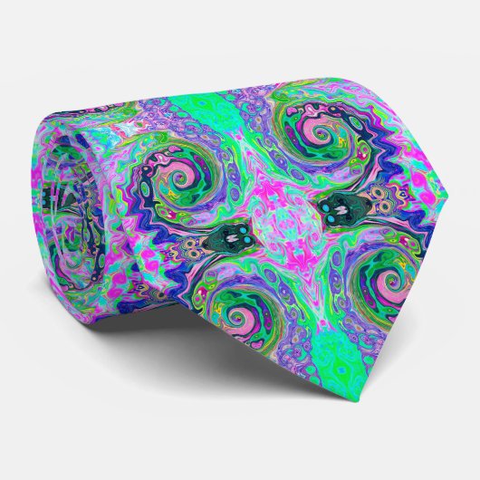 Groovy Abstract Aqua en Navy Lava Swirl Stropdas (Opgerold)