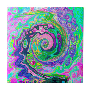 Groovy Abstract Aqua en Navy Lava Swirl Tegeltje