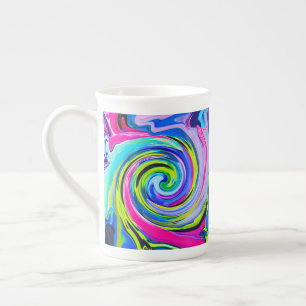 Groovy Abstract Geel en Navy Blue Swirl Porselein Kop