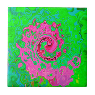 Groovy Abstract Green en Red Lava vloeibare wervel Tegeltje