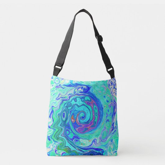 Groovy Abstract Ocean Blue en Green Liquid Swirl Crossbody Tas (Voorkant)