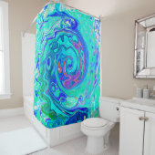 Groovy Abstract Ocean Blue en Green Liquid Swirl Douchegordijn (In situ)