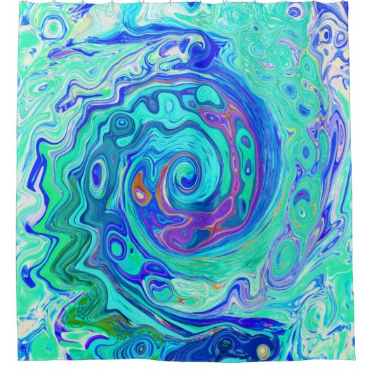 Groovy Abstract Ocean Blue en Green Liquid Swirl Douchegordijn (Voorkant)