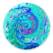 Groovy Abstract Ocean Blue en Green Liquid Swirl Keramische Knop (Voorkant)