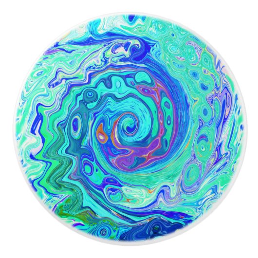 Groovy Abstract Ocean Blue en Green Liquid Swirl Keramische Knop (Voorkant)
