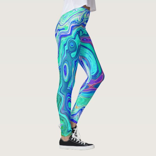 Groovy Abstract Ocean Blue en Green Liquid Swirl Leggings (Rechts)