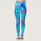 Groovy Abstract Ocean Blue en Green Liquid Swirl Leggings (Voorkant)