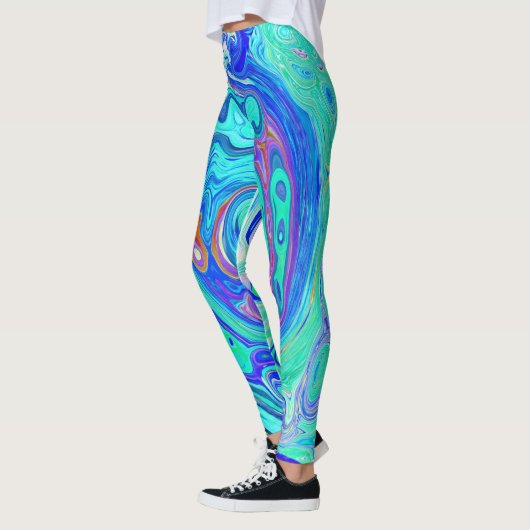 Groovy Abstract Ocean Blue en Green Liquid Swirl Leggings (Links)