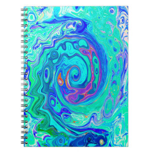 Groovy Abstract Ocean Blue en Green Liquid Swirl Notitieboek