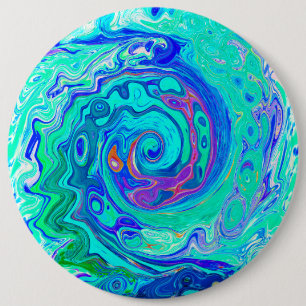 Groovy Abstract Ocean Blue en Green Liquid Swirl Ronde Button 6,0 Cm