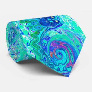 Groovy Abstract Ocean Blue en Green Liquid Swirl Stropdas
