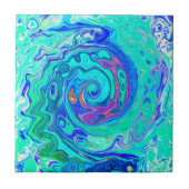 Groovy Abstract Ocean Blue en Green Liquid Swirl Tegeltje (Voorkant)