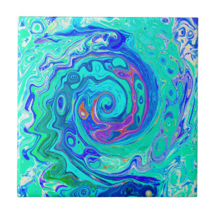 Groovy Abstract Ocean Blue en Green Liquid Swirl Tegeltje