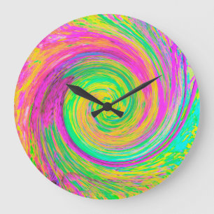 Groovy Abstract Paars en gele vloeibare wervelkolo Grote Klok