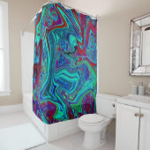 Groovy Abstract Retro Art in Blue en Red Douchegordijn (In situ)