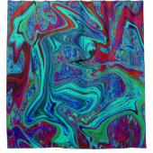 Groovy Abstract Retro Art in Blue en Red Douchegordijn (Voorkant)