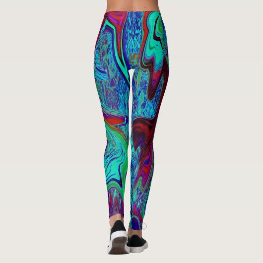 Groovy Abstract Retro Art in Blue en Red Leggings (Achterkant)