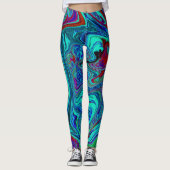 Groovy Abstract Retro Art in Blue en Red Leggings (Voorkant)