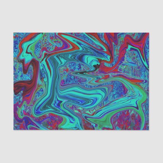 Groovy Abstract Retro Art in Blue en Red Tissuepapier (Voorkant)