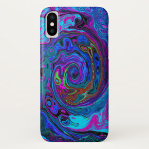 Groovy Abstract Retro Blau en Paarse Draaikolk iPhone X Hoesje