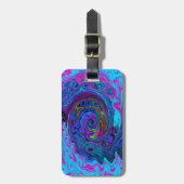 Groovy Abstract Retro Blue en Paarse wervelkolom Bagagelabel (Voorkant verticaal)