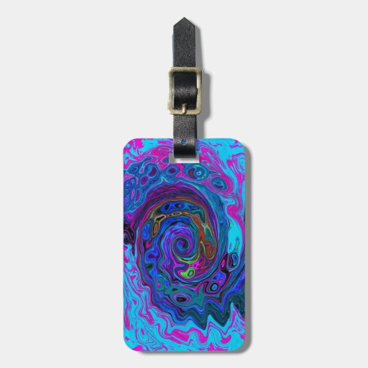 Groovy Abstract Retro Blue en Paarse wervelkolom Bagagelabel (Voorkant verticaal)