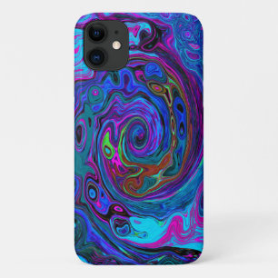 Groovy Abstract Retro Blue en Paarse wervelkolom iPhone 11 Hoesje