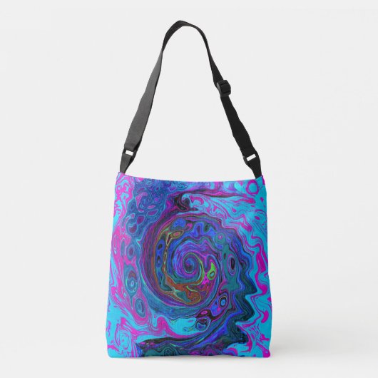 Groovy Abstract Retro Blue en Paarse wervelkolom Crossbody Tas (Achterkant)