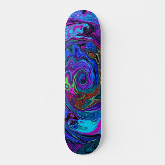 Groovy Abstract Retro Blue en Paarse wervelkolom Skateboard (Voorkant)