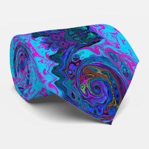 Groovy Abstract Retro Blue en Paarse wervelkolom Stropdas