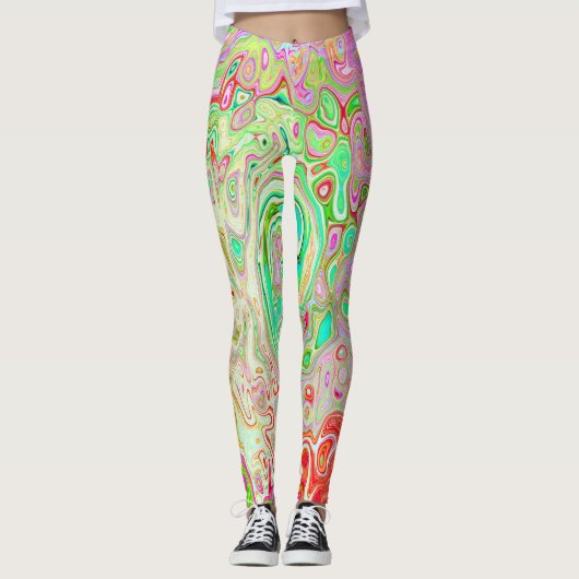Groovy Abstract Retro Deel Groen Vloeibaar Zwenk Leggings (Voorkant)