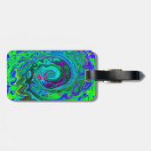 Groovy Abstract Retro Green en Blue Swirl Bagagelabel (Achterkant horizontaal)