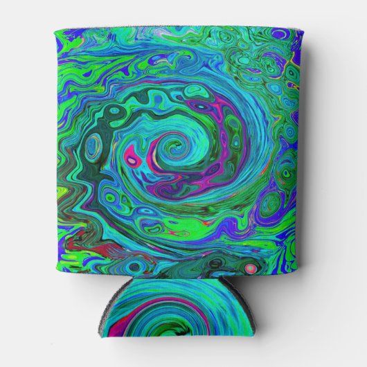 Groovy Abstract Retro Green en Blue Swirl Blikjeskoeler (Voorkant)
