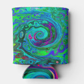 Groovy Abstract Retro Green en Blue Swirl Blikjeskoeler (Achterkant)