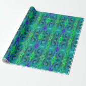 Groovy Abstract Retro Green en Blue Swirl Cadeaupapier (Uitgerold)