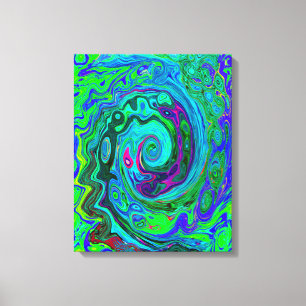 Groovy Abstract Retro Green en Blue Swirl Canvas Afdruk