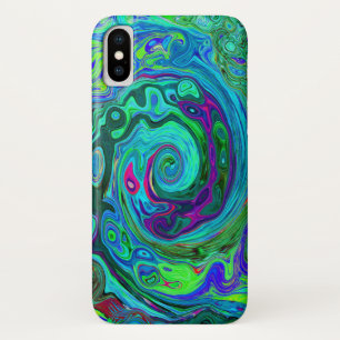 Groovy Abstract Retro Green en Blue Swirl iPhone X Hoesje