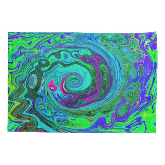 Groovy Abstract Retro Green en Blue Swirl Kussensloop (Achterkant)