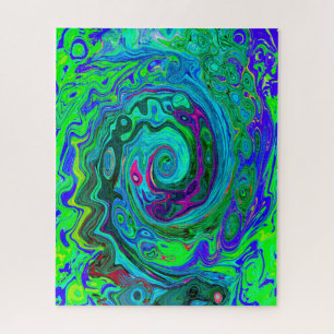 Groovy Abstract Retro Green en Blue Swirl Legpuzzel