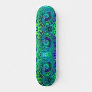 Groovy Abstract Retro Green en Blue Swirl Skateboard