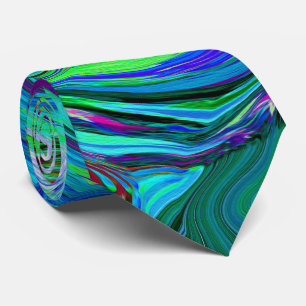Groovy Abstract Retro Green en Blue Swirl Stropdas