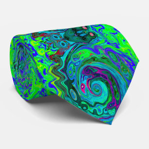Groovy Abstract Retro Green en Blue Swirl Stropdas