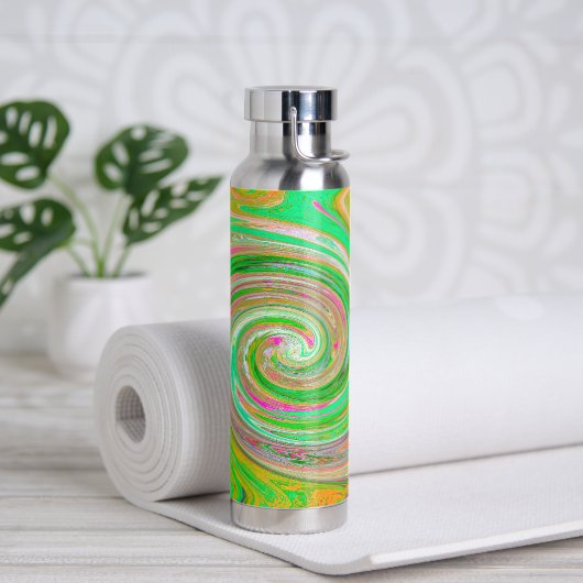 Groovy Abstract Retro Green en Hot Pink Waterfles (Yoga)