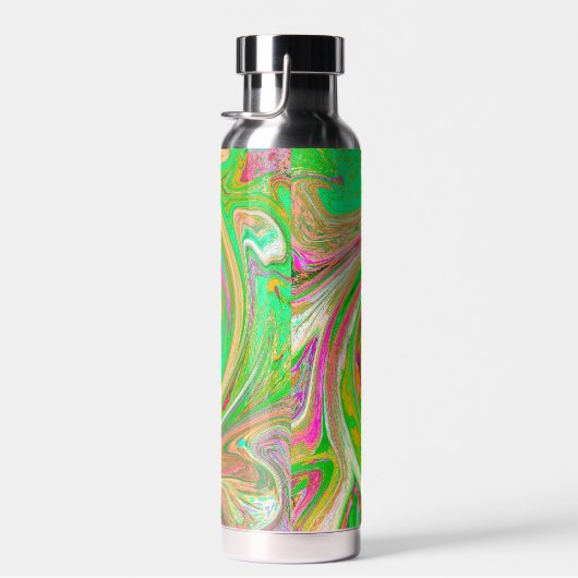 Groovy Abstract Retro Green en Hot Pink Waterfles (Rechts)