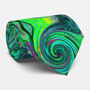 Groovy Abstract Retro Green en Magenta Swirl Stropdas