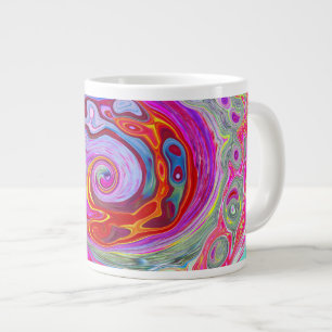 Groovy Abstract Retro Hot Pink en Blue Swirl Extra Grote Beker